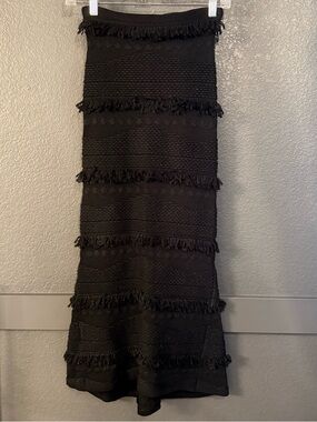 ALICE MCCALL • new flame Black Fringe Knit Maxi Skirt - size 2